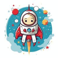 Cute cartoon astronaut on space background illustration for your design vector
