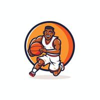 Basketball player with ball illustration in cartoon style on white background vector