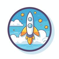 Rocket icon in circle Startup concept illustration in flat style vector