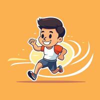 Running boy illustration Cartoon character boy jogging on orange background vector