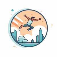 Skateboarder jumping in the air illustration in flat style vector