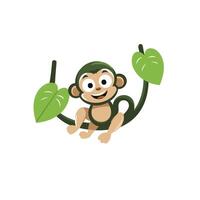 Cute monkey with leaves illustration in a flat style vector
