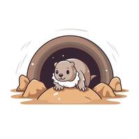 Hedgehog in a tunnel illustration in cartoon style vector