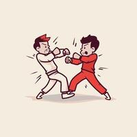 illustration of a pair of karate fighters in action cartoon style vector