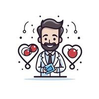 Doctor with stethoscope and heart illustration in flat style vector