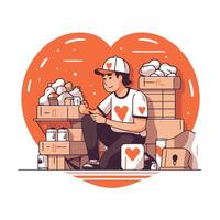 element illustration of a delivery man with boxes in the form of heart vector