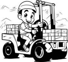 Illustration of a Kid Boy Driving a Forklift Truck Full of Cargo vector
