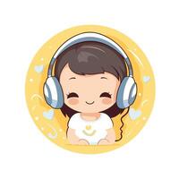 Cute little girl listening to music with headphones illustration vector