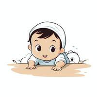 cute little boy playing in the sand cartoon element illustration graphic design vector