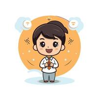 Cute boy using smart phone illustration Cartoon style vector
