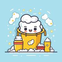 Cute cartoon character ice bucket with whipped cream illustration vector