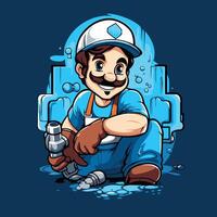 illustration of a plumber with a pipe in his hand vector