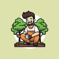 Gardener with a watering can in his hand illustration vector