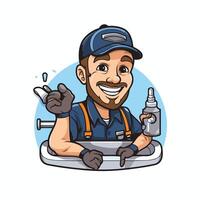 Plumber in a washbasin with a spray gun illustration vector