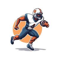 American football player running with ball cartoon illustration isolated on white background vector