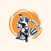 Basketball player with ball and racket illustration Basketball player with ball and racket logo vector