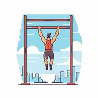 Man doing pull ups on horizontal bar Flat style illustration vector