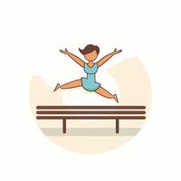 Girl jumping on a bench illustration in flat design style vector