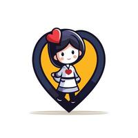 Cute girl with heart in the map pointer illustration vector