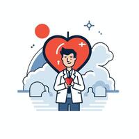 illustration flat design icon of doctor with heart and cloud vector