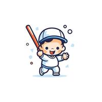 Cute boy baseball player with bat and ball illustration vector