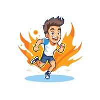 Illustration of a boy running in a fire illustration vector