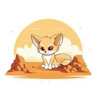 Cute little fox on the beach illustration in cartoon style vector