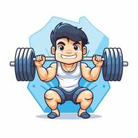 Fitness boy with barbell isolated on a white background element illustration vector