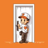 illustration of a boy standing in front of an open door vector