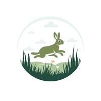 Rabbit jumping in the grass illustration in flat style vector