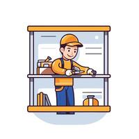 Plumber at work in the workshop illustration in flat style vector