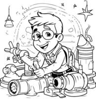 Cartoon Illustration of Funny Fireman or Fireman Character for Coloring Book vector