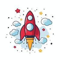 Rocket icon in flat style illustration on white background Design element for web site advertising banner poster vector