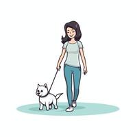 Woman walking with her dog cartoon illustration isolated on white background vector