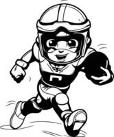 American football player running with helmet and ball in action illustration vector