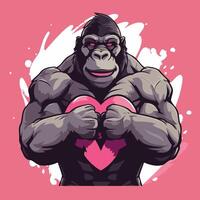Gorilla with heart illustration of a strong gorilla vector