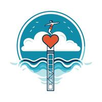 Swimming pool with man and heart illustration in flat style vector