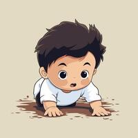 illustration of a baby boy crawling on the ground Cartoon style vector