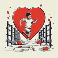 illustration of a man running with a red heart in the background vector
