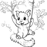 Cute squirrel on a tree branch illustration for coloring book vector
