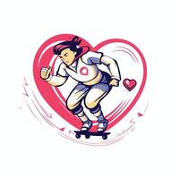 element illustration of a man riding a skateboard in the shape of a heart vector
