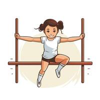 Cute little girl gymnast doing exercises on parallel bars element illustration graphic design vector