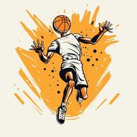 Basketball player jumping with ball in hand drawn style illustration vector