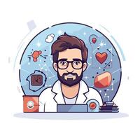 Doctor with beard and mustache in medical office cartoon element illustration graphic design vector
