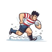 Rugby player running with ball illustration in cartoon style vector