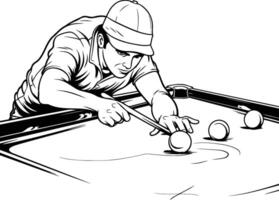 Illustration of a snooker player playing billiards vector