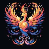 illustration of a stylized bird on a dark background with patterns vector