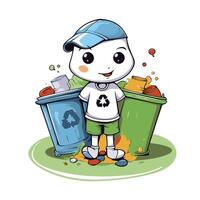 Cartoon boy throwing garbage in the trash can illustration vector