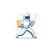 Astronaut with shield and sword Flat style illustration vector