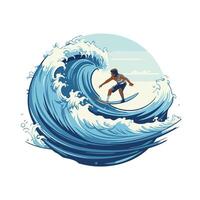 Surfer on the wave illustration in cartoon style isolated on white background vector
